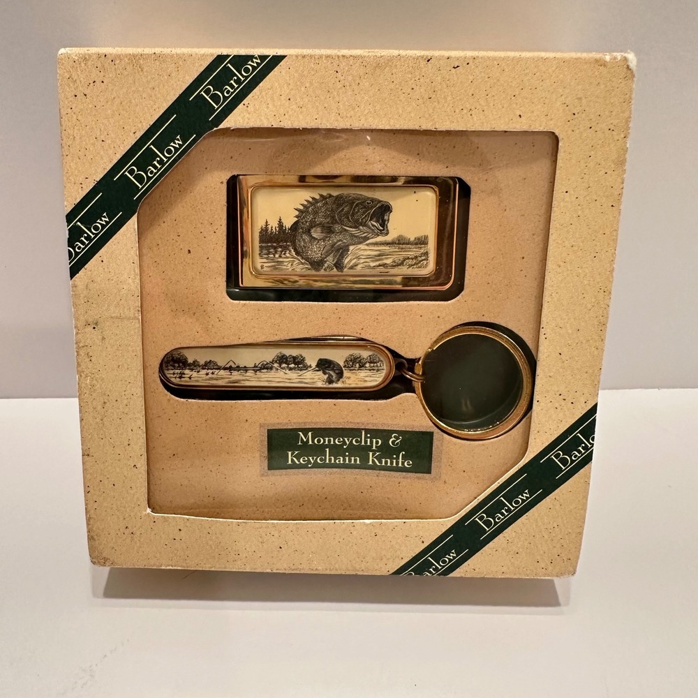 Barlow Designs Stephen Barlow Bass Money Clip and Keychain Knife Gift Set USA
